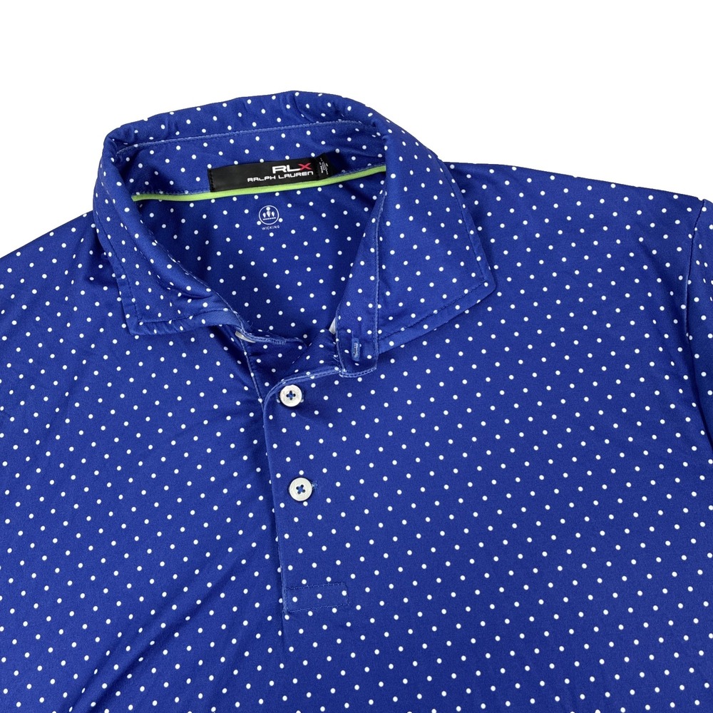 Mens RLX Ralph Lauren SS Performance Golf Polo Shirt Size Medium Blue Dot VB CC